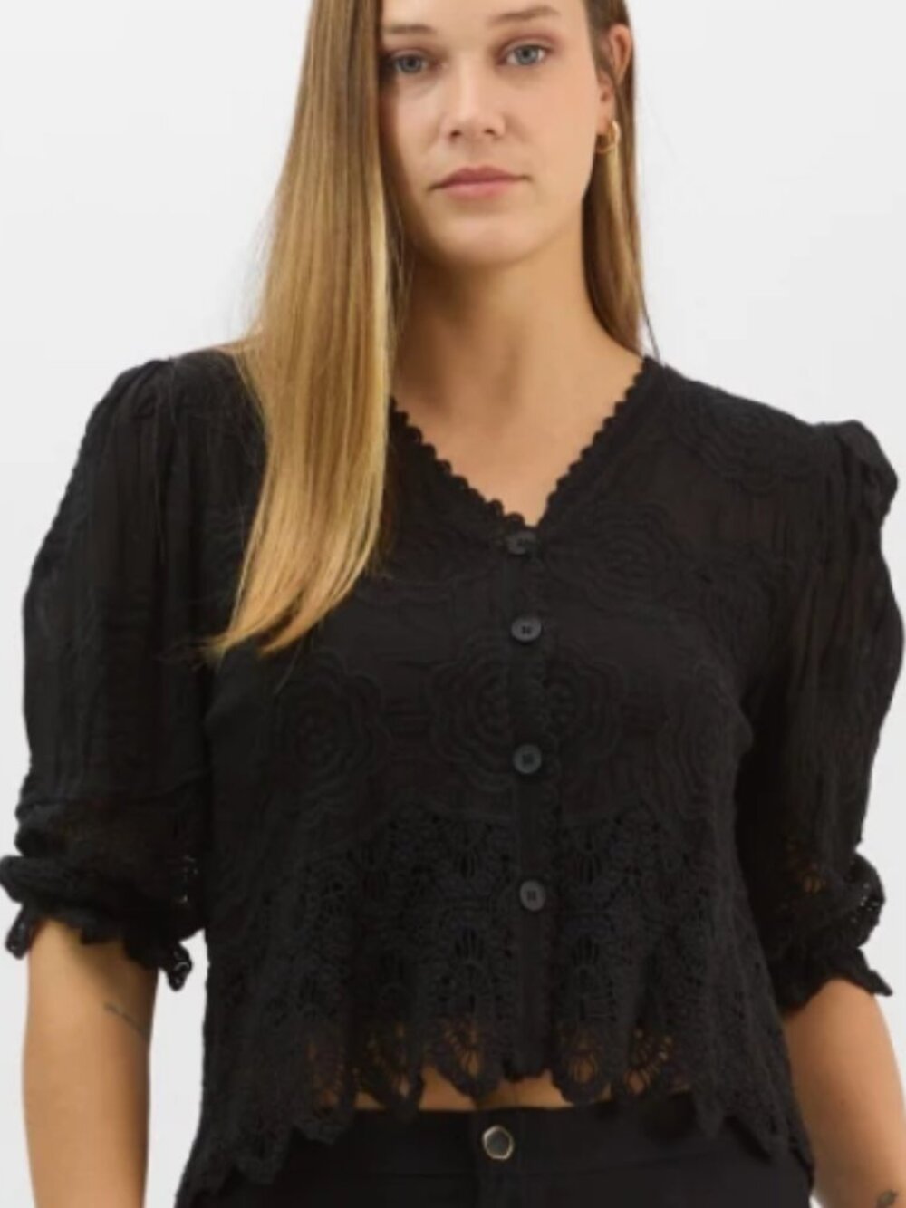 Liv Los Angeles Black Crochet Blouse | Size Large - Picture 2 of 8
